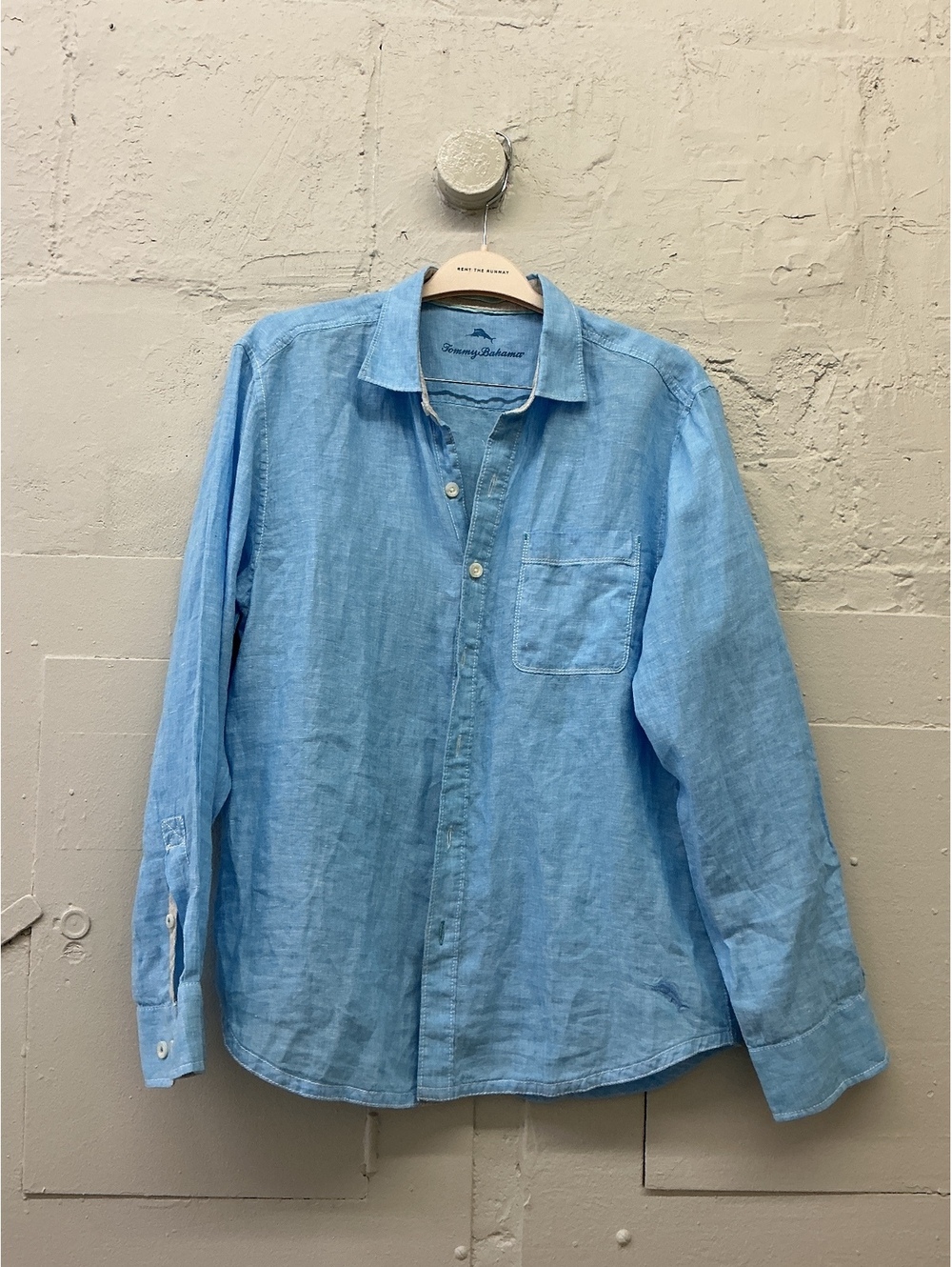 Tommy Bahama Light Blue 100% Linen Button-Up